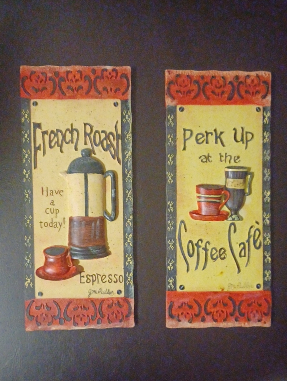 Wall Decor Coffee Espresso Café Wall Plaque Set – Red and Black